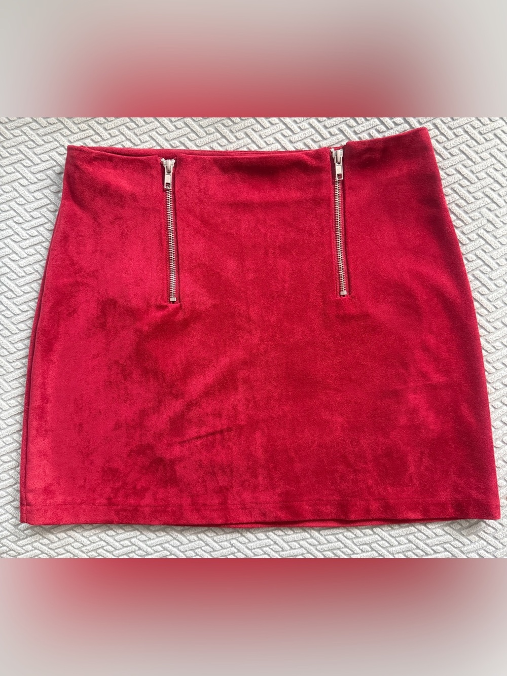 Forever 21 Red Mini Skirt with Silver Zipper Accents
